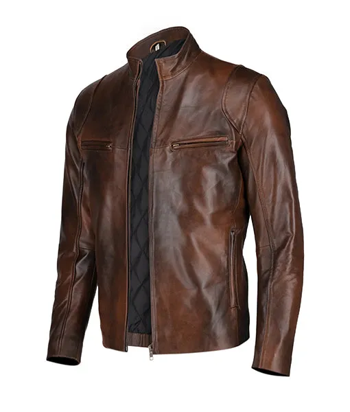 Men's Antique Brown Leather Bomber Jacket