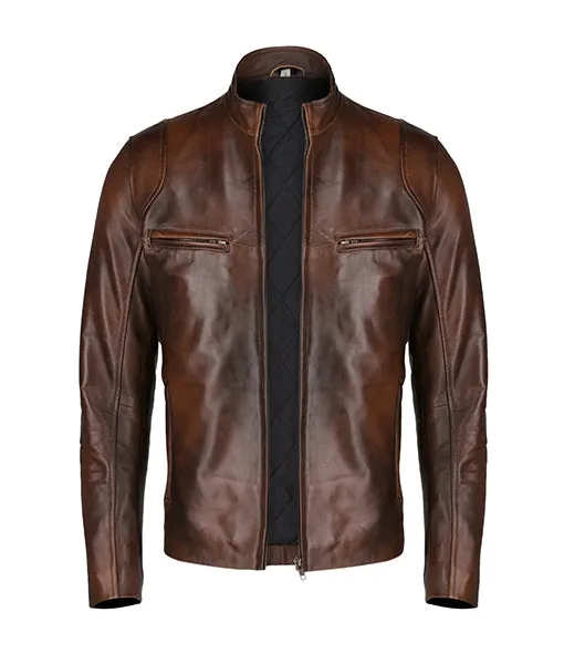 Men's Antique Brown Leather Bomber Jacket