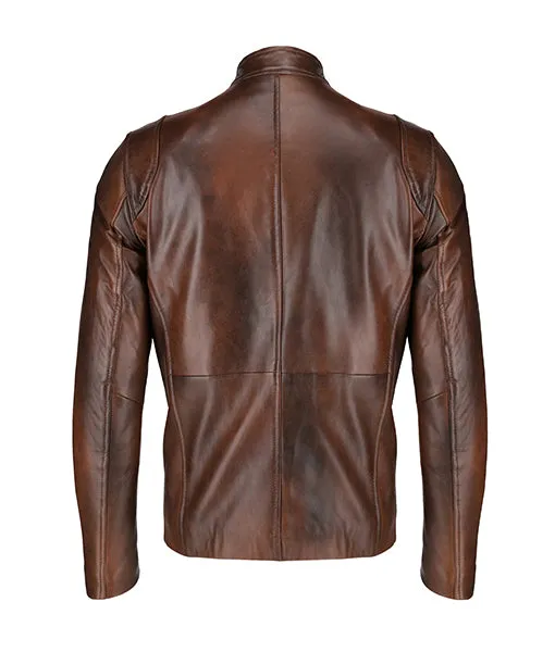 Men's Antique Brown Leather Bomber Jacket