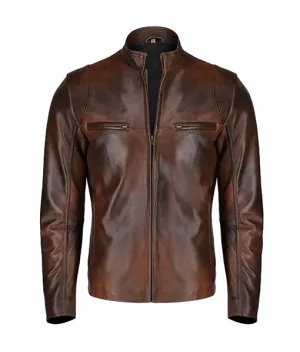 Men's Antique Brown Leather Bomber Jacket