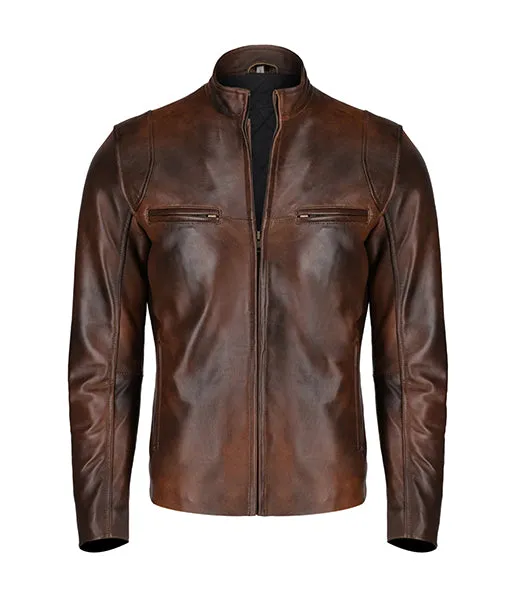 Men's Antique Brown Leather Bomber Jacket