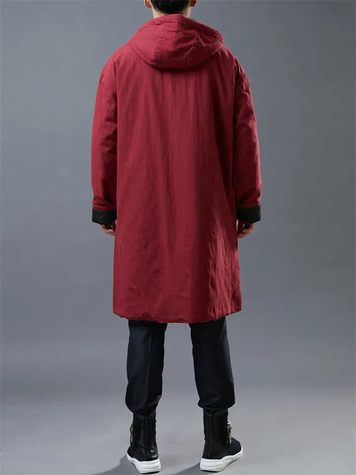 Men's Asian Inspired Warm Hooded Long Coats For Winter