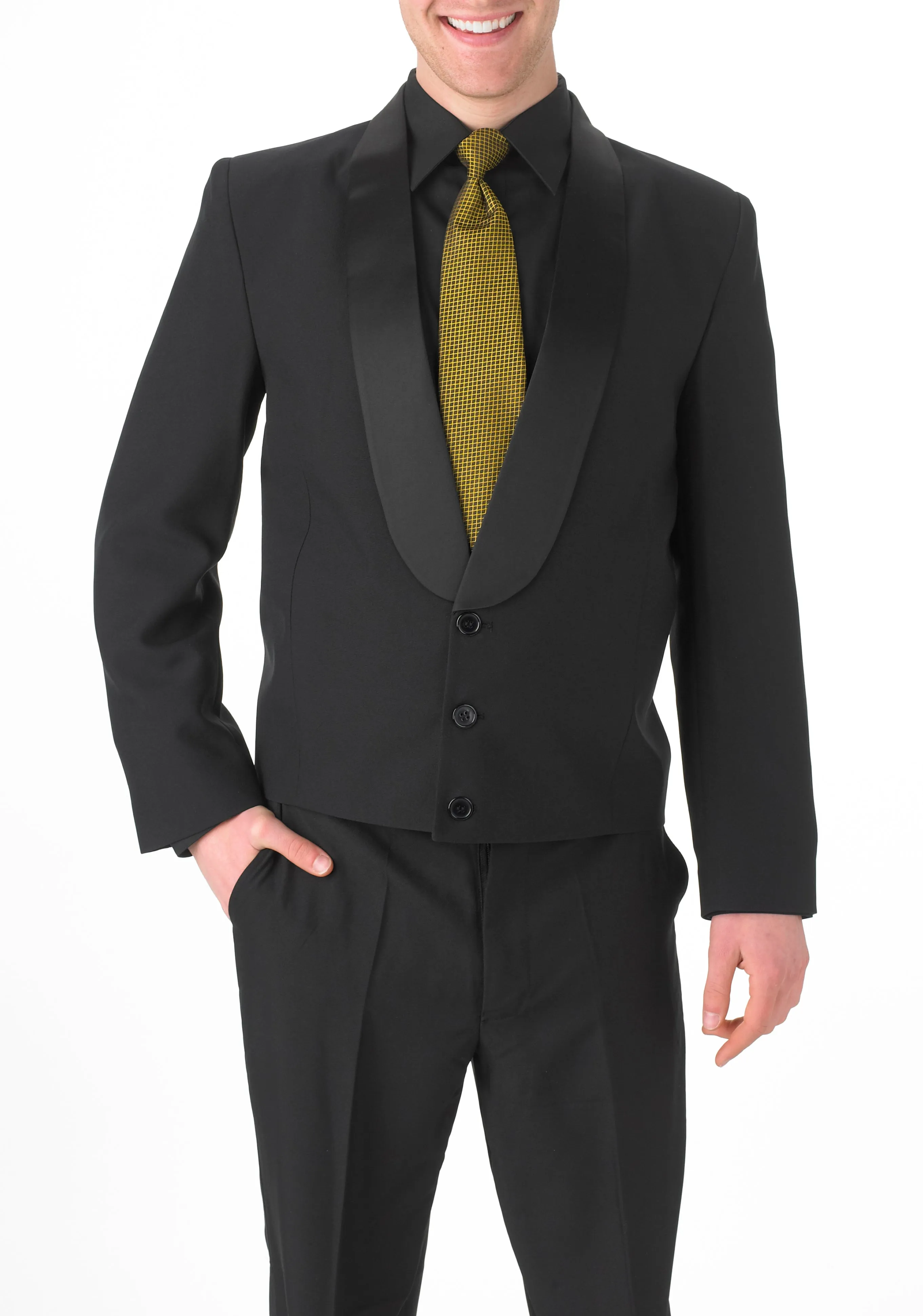 Men's Black Eton Jacket with Black Satin Shawl Lapel