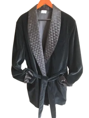 Men's Black Velvet Quilted Jacket Elegant Hosting Evening Party Wear Coat Robe