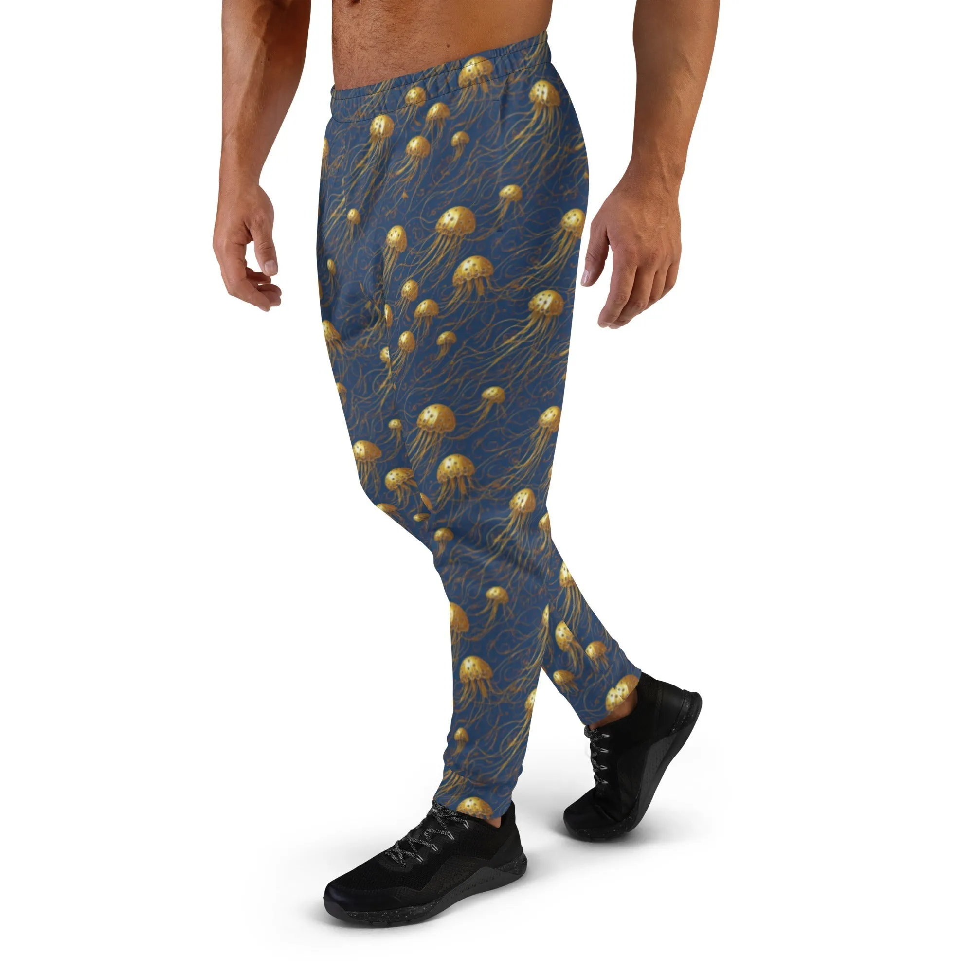 Men's Comfortable Joggers - Blue and Gold Jellyfishes