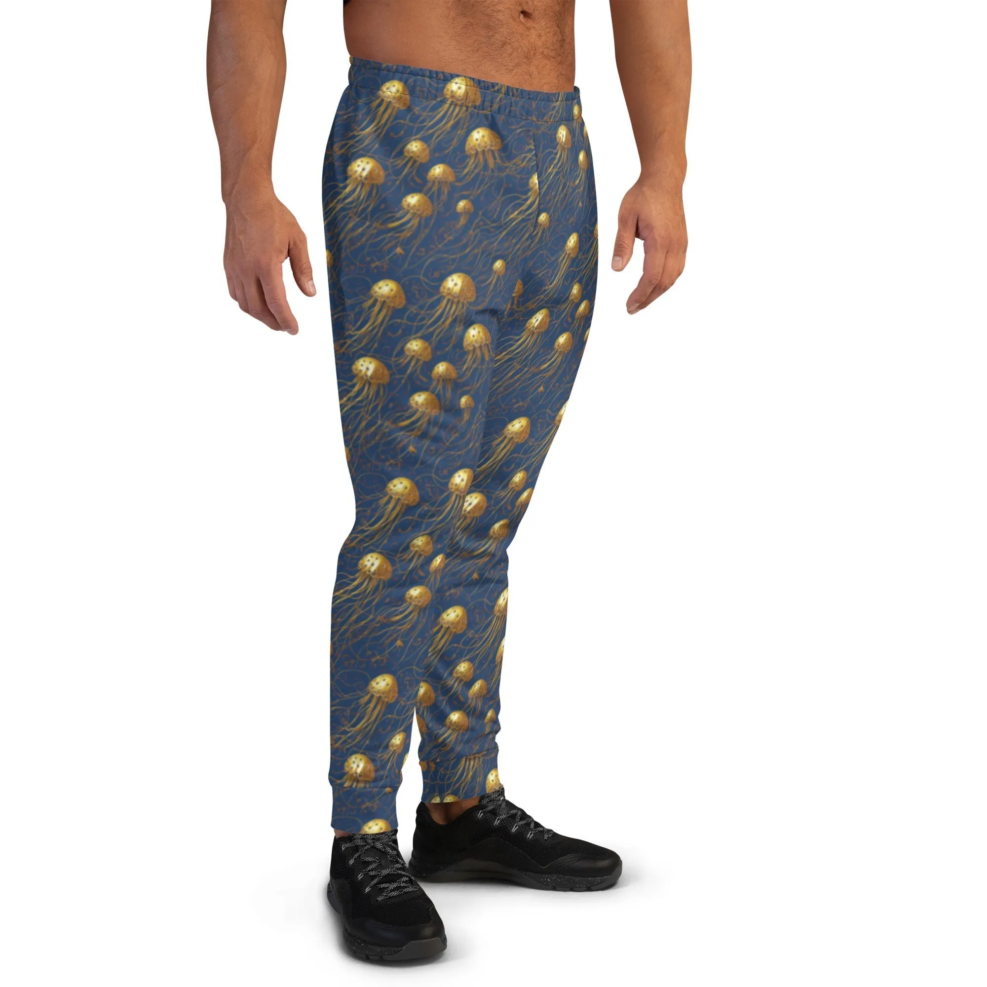 Men's Comfortable Joggers - Blue and Gold Jellyfishes