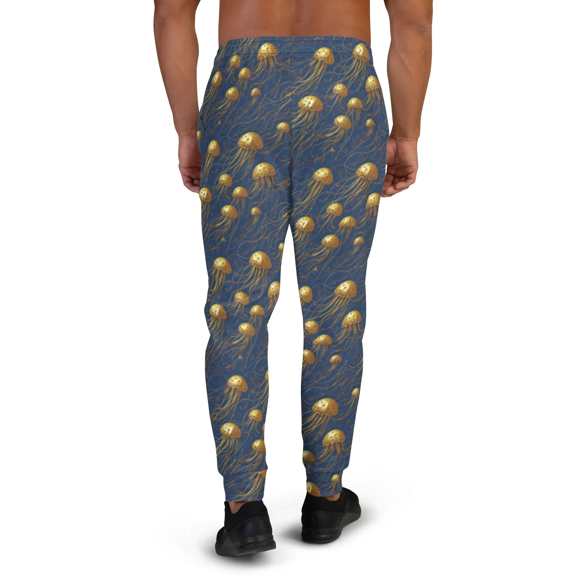Men's Comfortable Joggers - Blue and Gold Jellyfishes