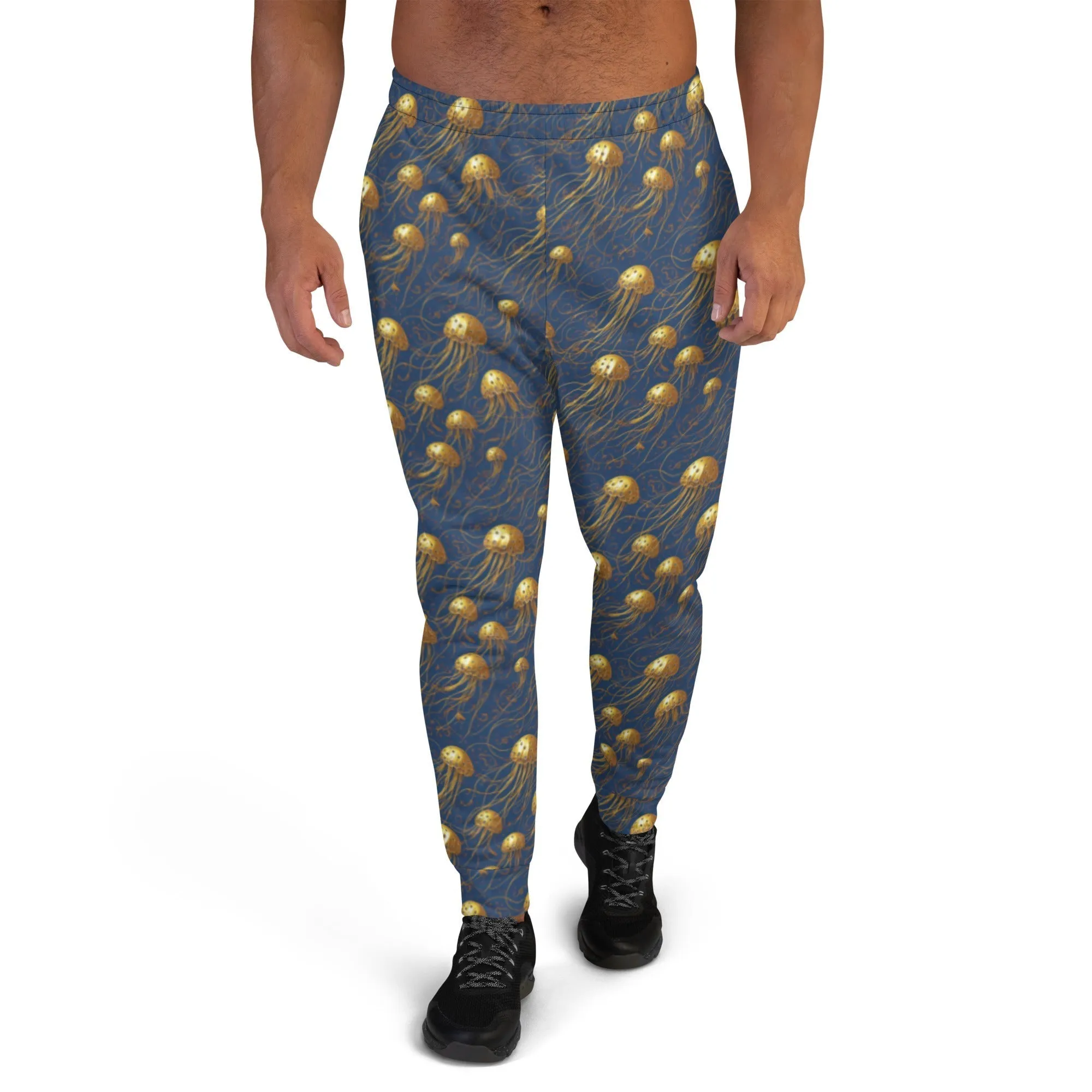 Men's Comfortable Joggers - Blue and Gold Jellyfishes