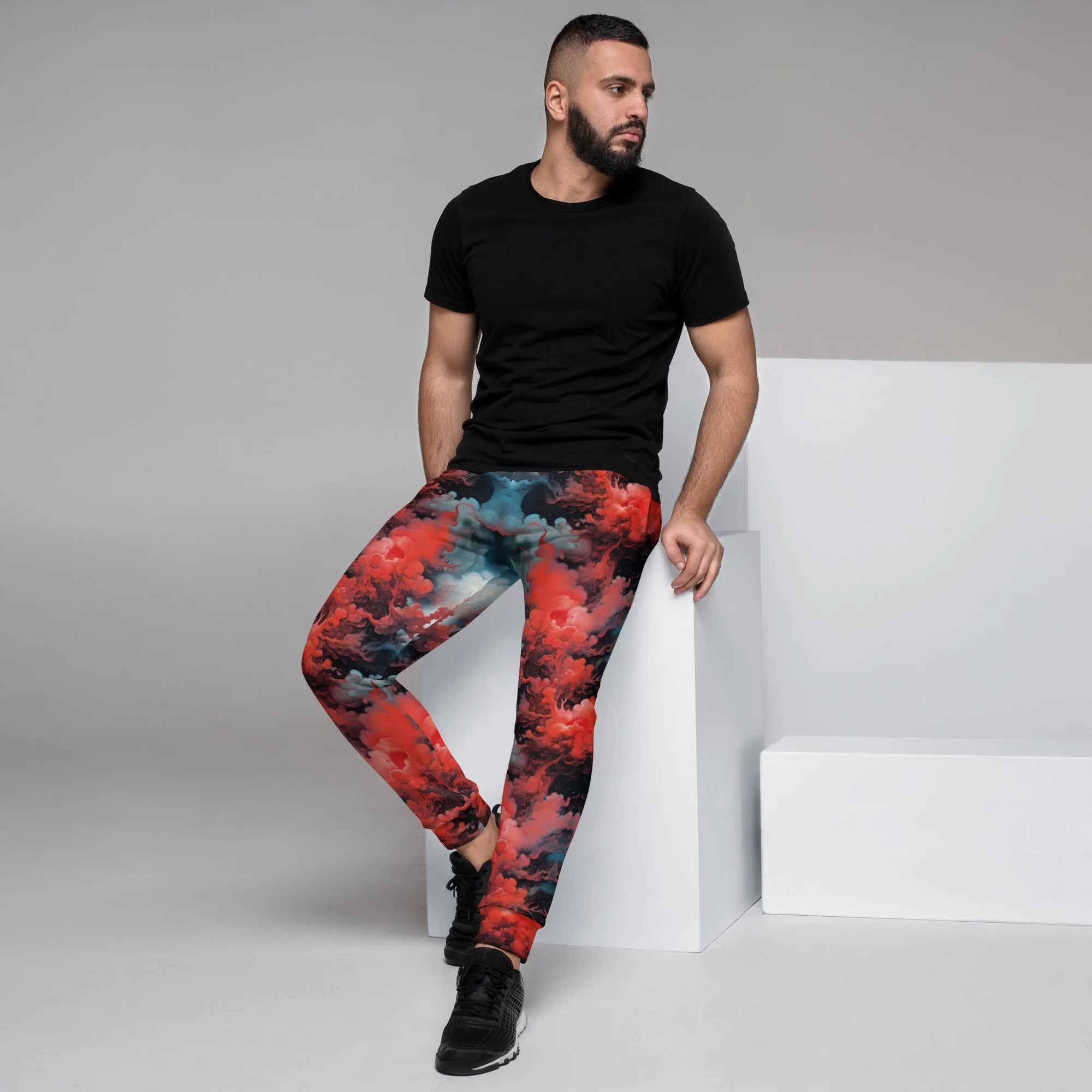Men's Comfortable Joggers - Ethereal Crimson Flow - Dark