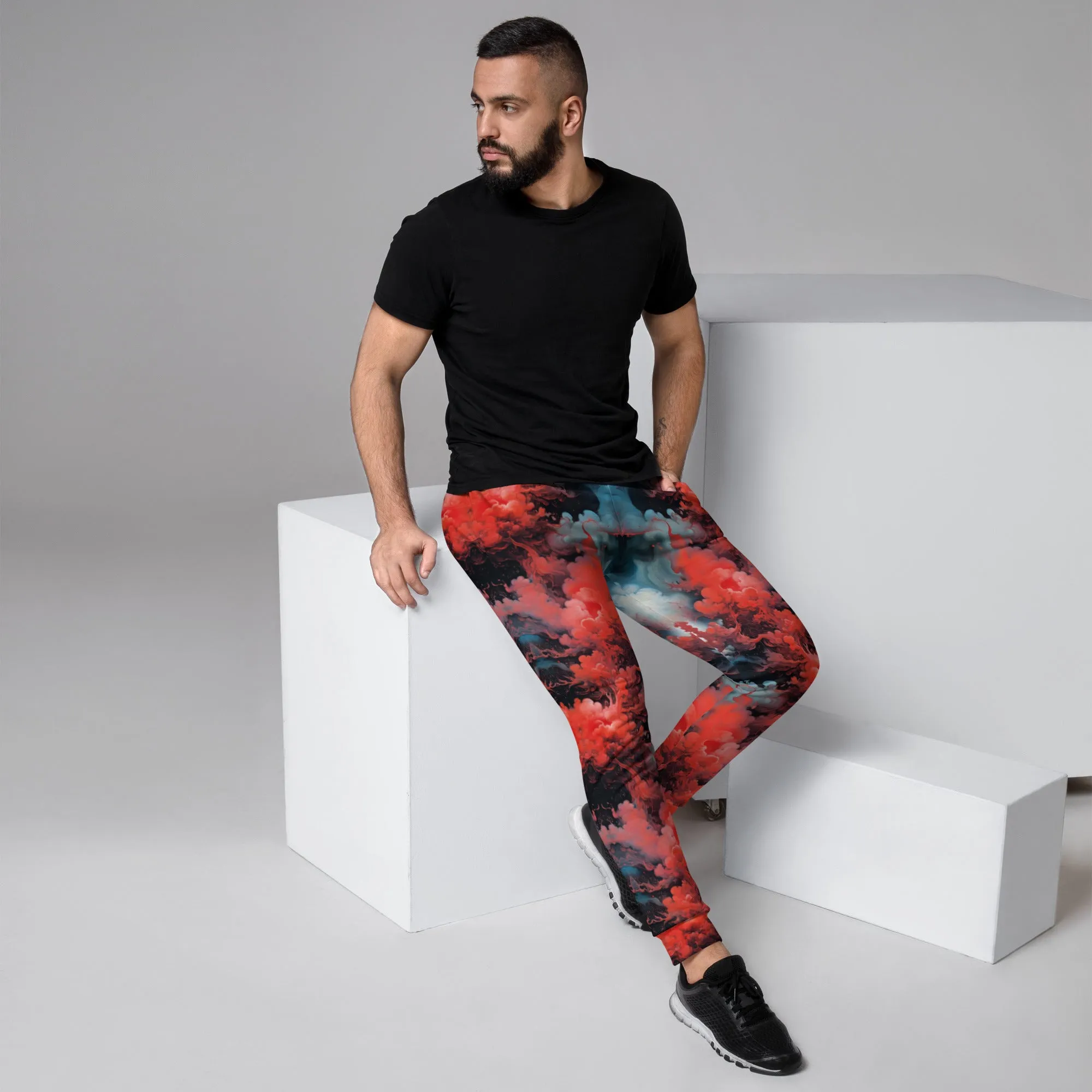 Men's Comfortable Joggers - Ethereal Crimson Flow - Dark