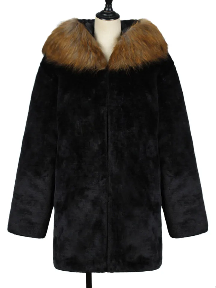 Men's Fashion Warm Faux Fur Hooded Overcoat for Winter
