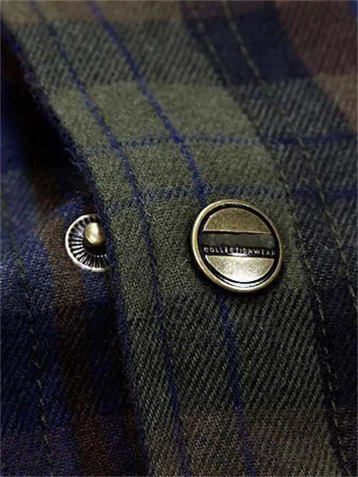 Men's Plush Liner Thickened Stylish Plaid Hooded Coat