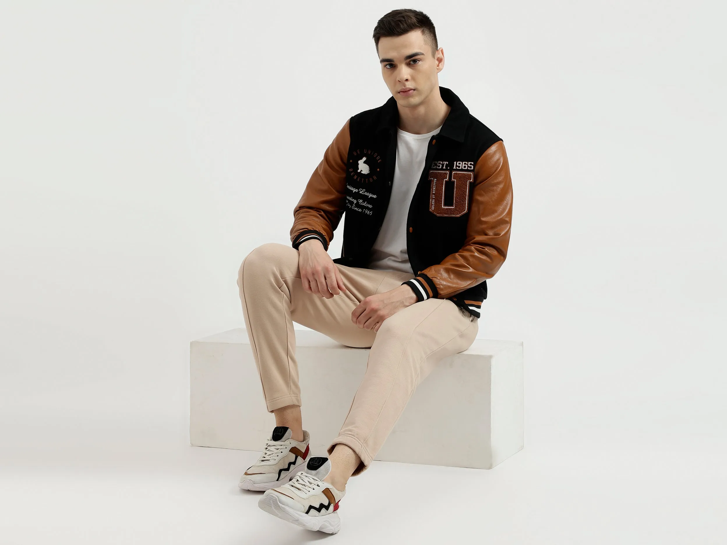 Men's Regular Fit Embroidered Varsity Jacket