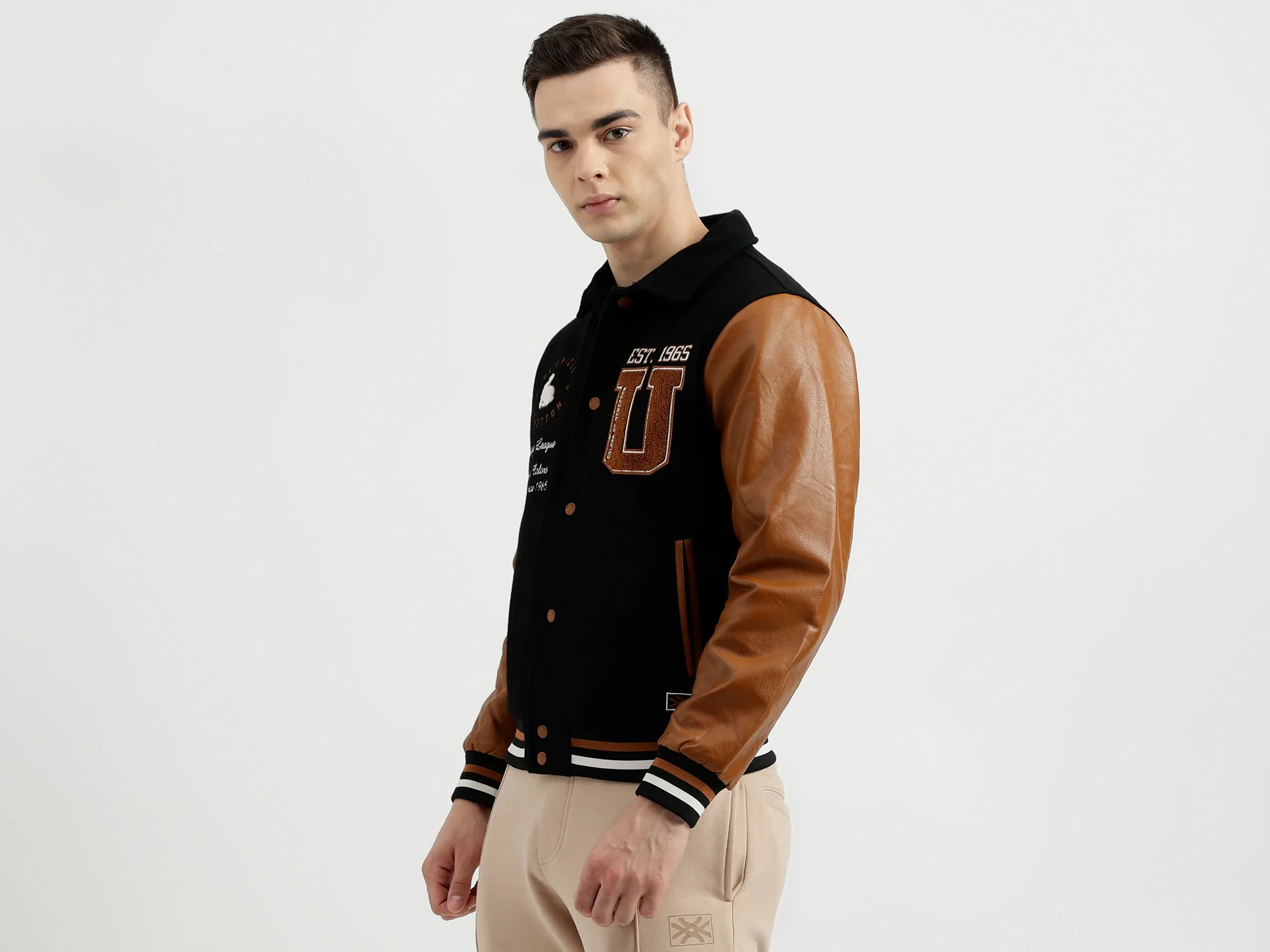 Men's Regular Fit Embroidered Varsity Jacket