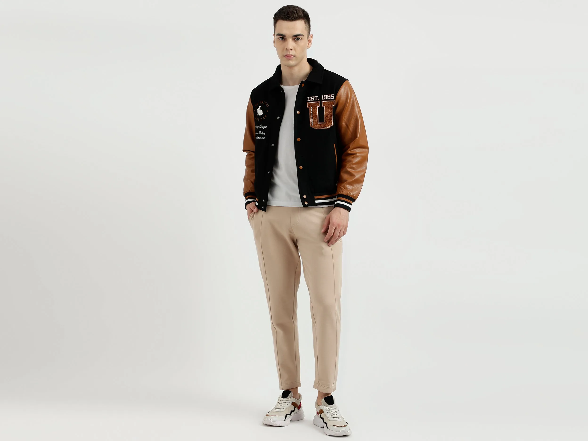 Men's Regular Fit Embroidered Varsity Jacket