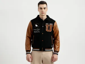 Men's Regular Fit Embroidered Varsity Jacket