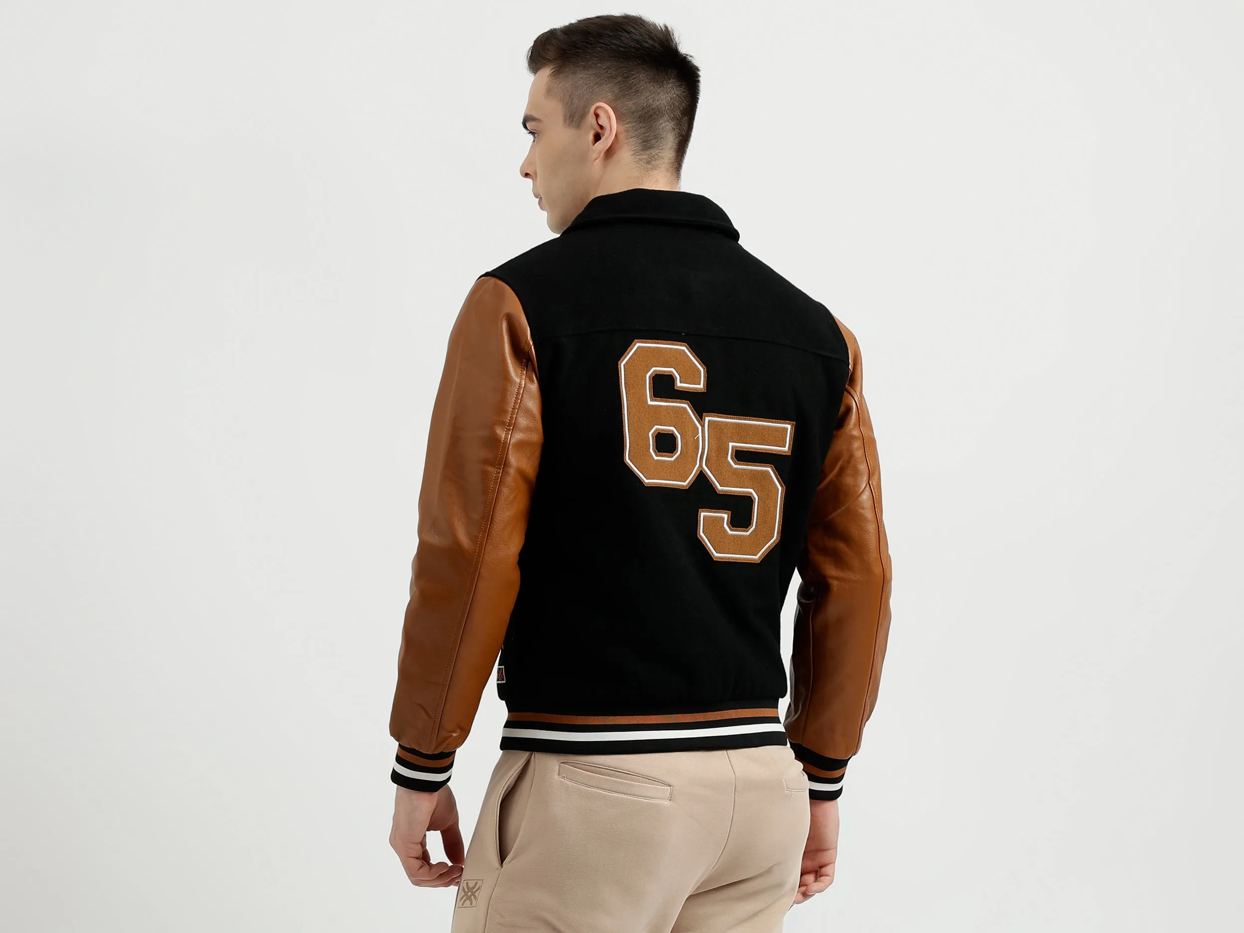 Men's Regular Fit Embroidered Varsity Jacket
