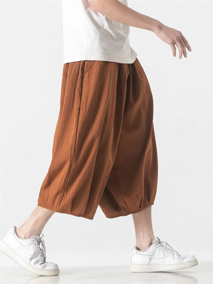 Men's Summer Ice Silk Solid Color Cozy Cropped Pants