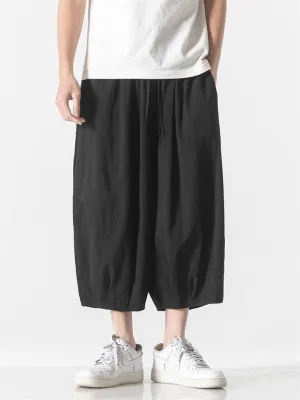 Men's Summer Ice Silk Solid Color Cozy Cropped Pants