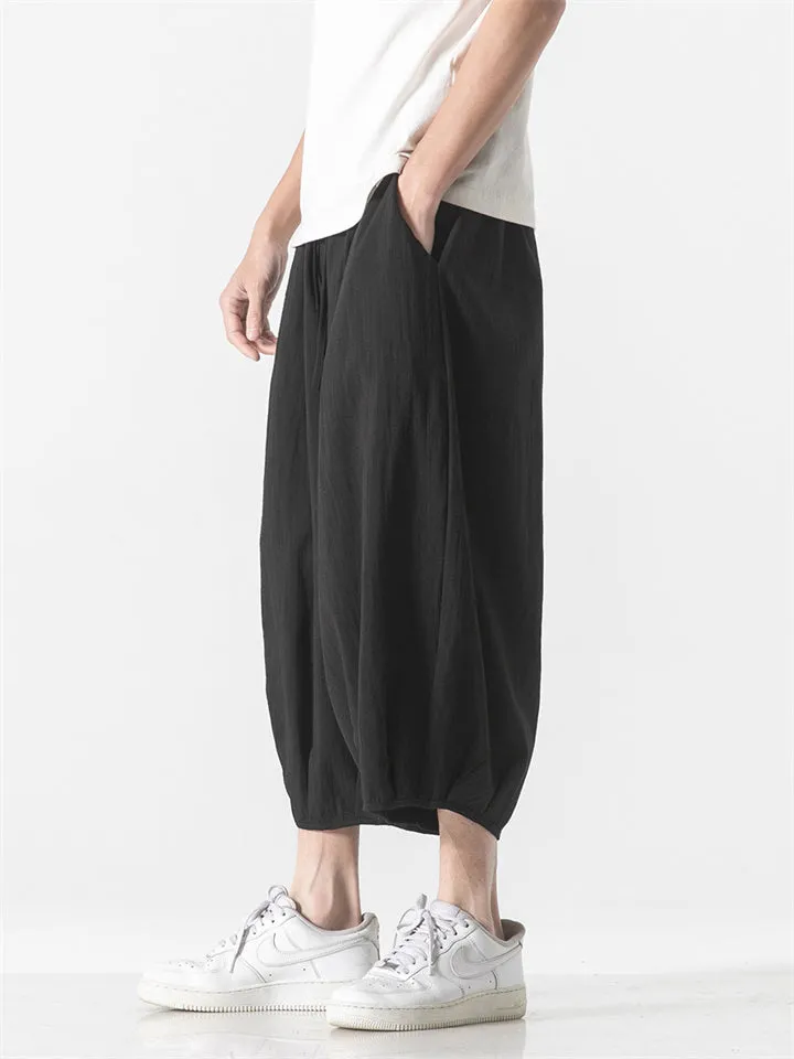 Men's Summer Ice Silk Solid Color Cozy Cropped Pants