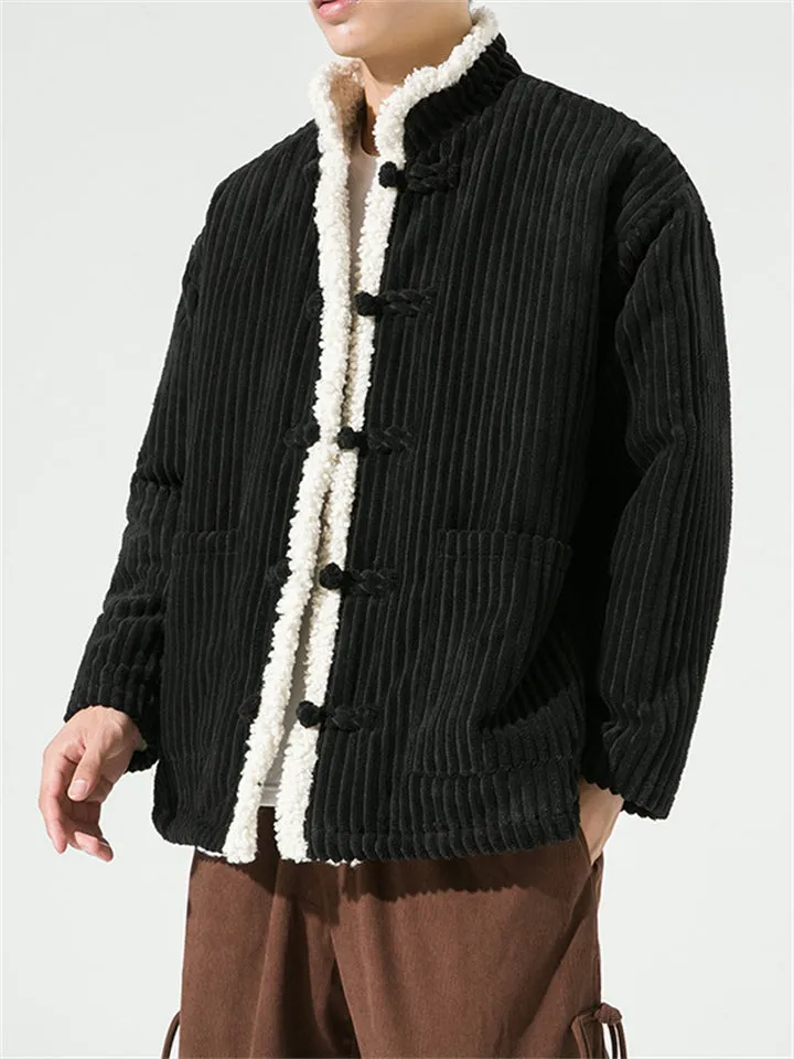 Men's Vintage Stand Collar Warm Padded Coat for Chinese New Year