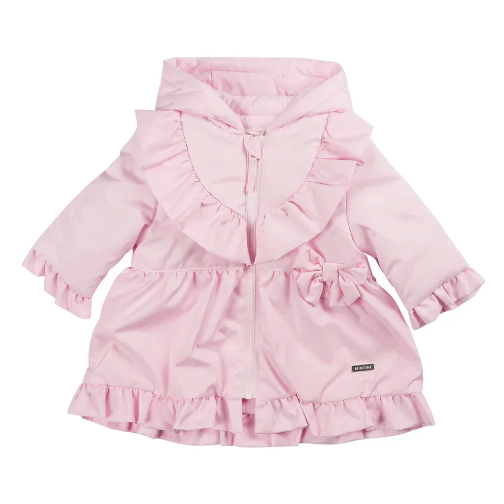 Mintini Girls Frilly Hooded Coat - Pink