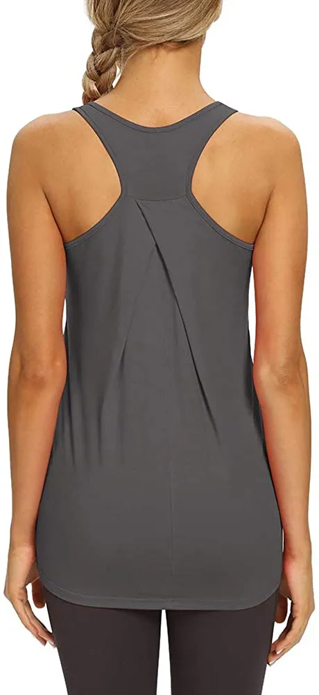 Mippo Womens Workout Tops Athletic Yoga Tennis Shirts Flowy Long Racerback Tank Tops