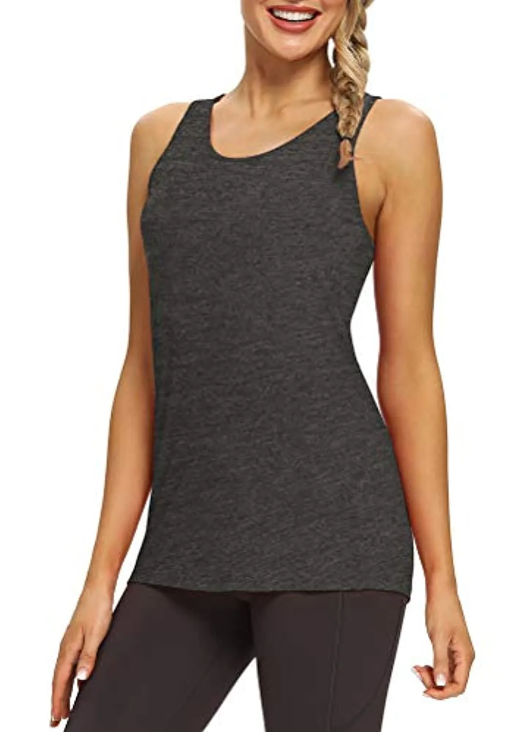 Mippo Womens Workout Tops Athletic Yoga Tennis Shirts Flowy Long Racerback Tank Tops