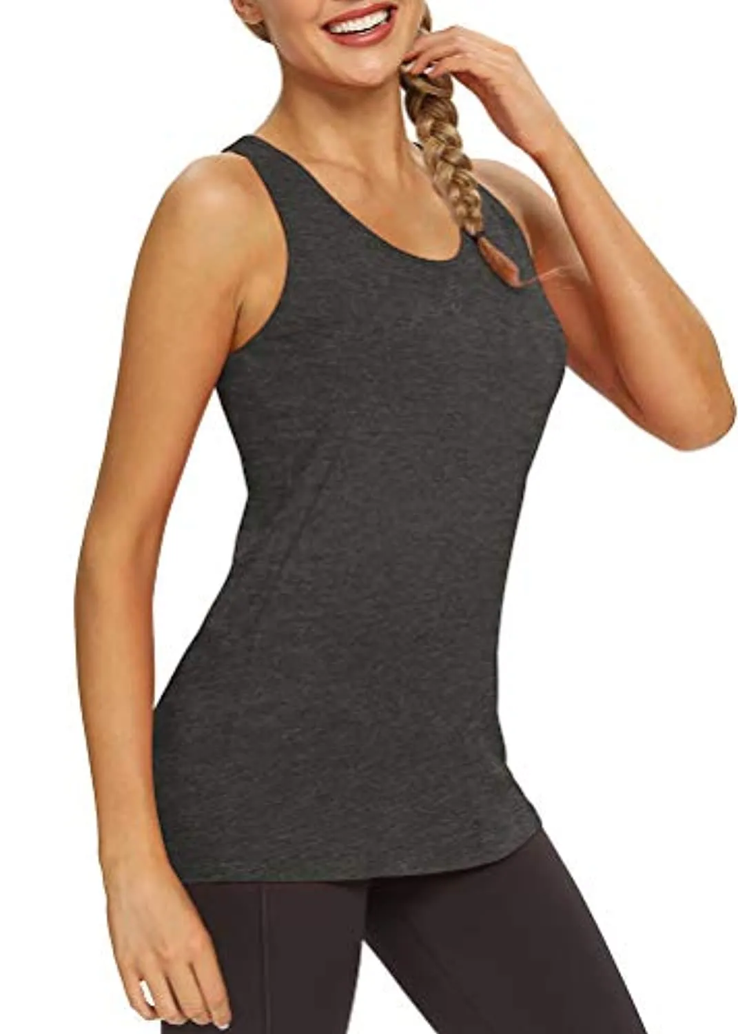 Mippo Womens Workout Tops Athletic Yoga Tennis Shirts Flowy Long Racerback Tank Tops