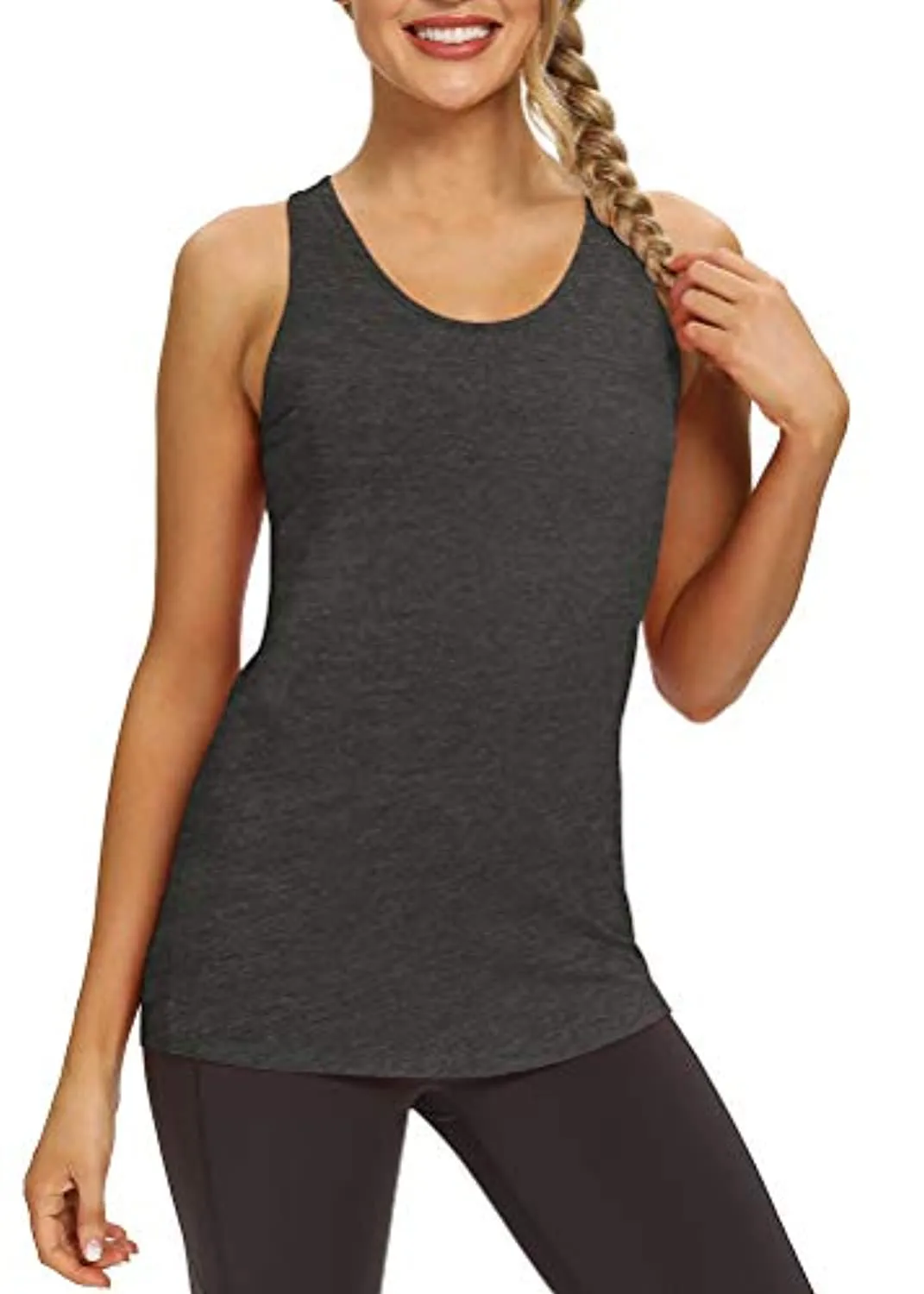 Mippo Womens Workout Tops Athletic Yoga Tennis Shirts Flowy Long Racerback Tank Tops