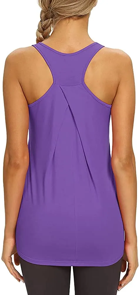 Mippo Womens Workout Tops Athletic Yoga Tennis Shirts Flowy Long Racerback Tank Tops