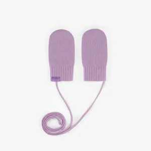 Mitaines mauves avec cordon en maille, bébé || Purple knitted mittens with a drawstring, baby