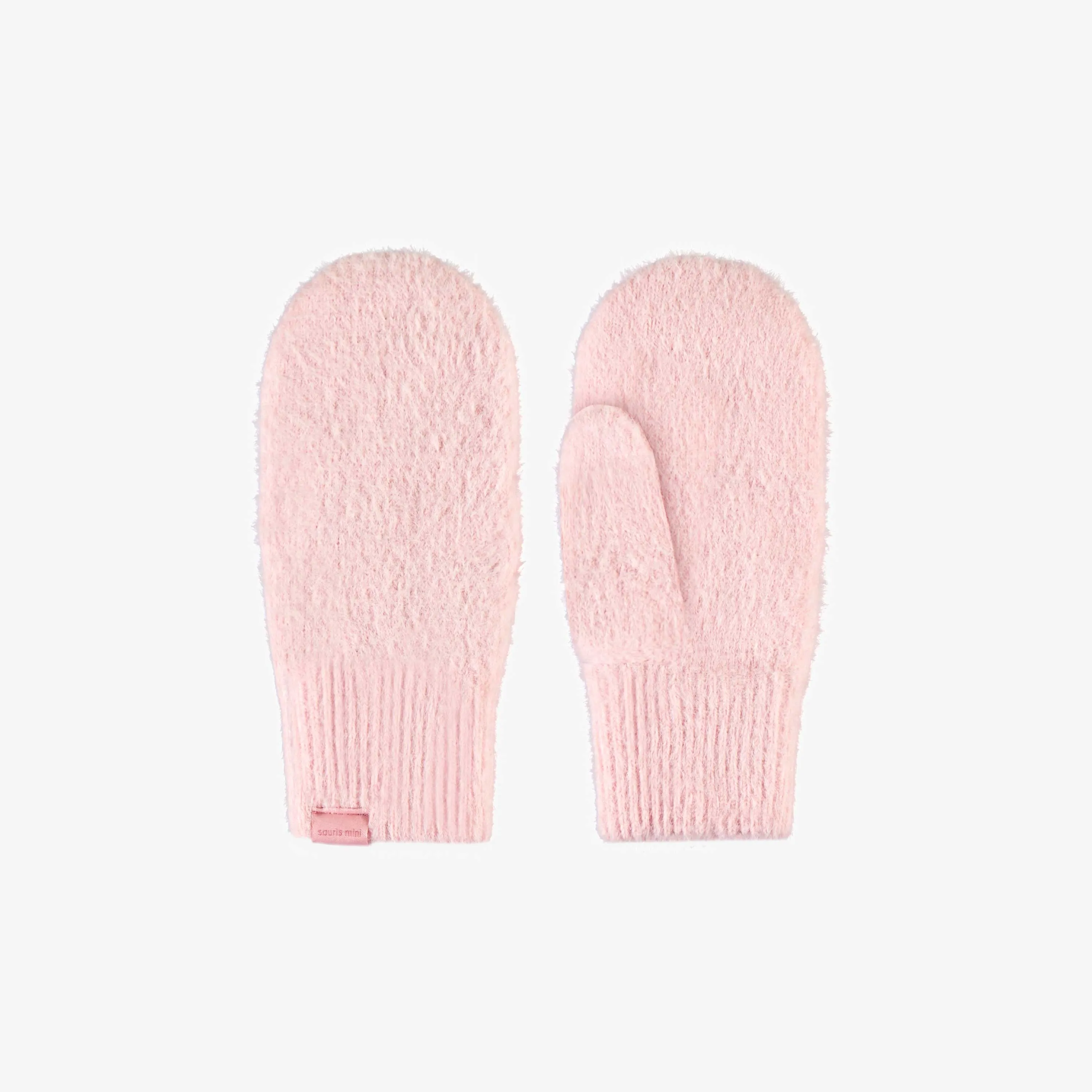 Mitaines rose pâle en tricot, enfant || Soft pink knitted mittens, child
