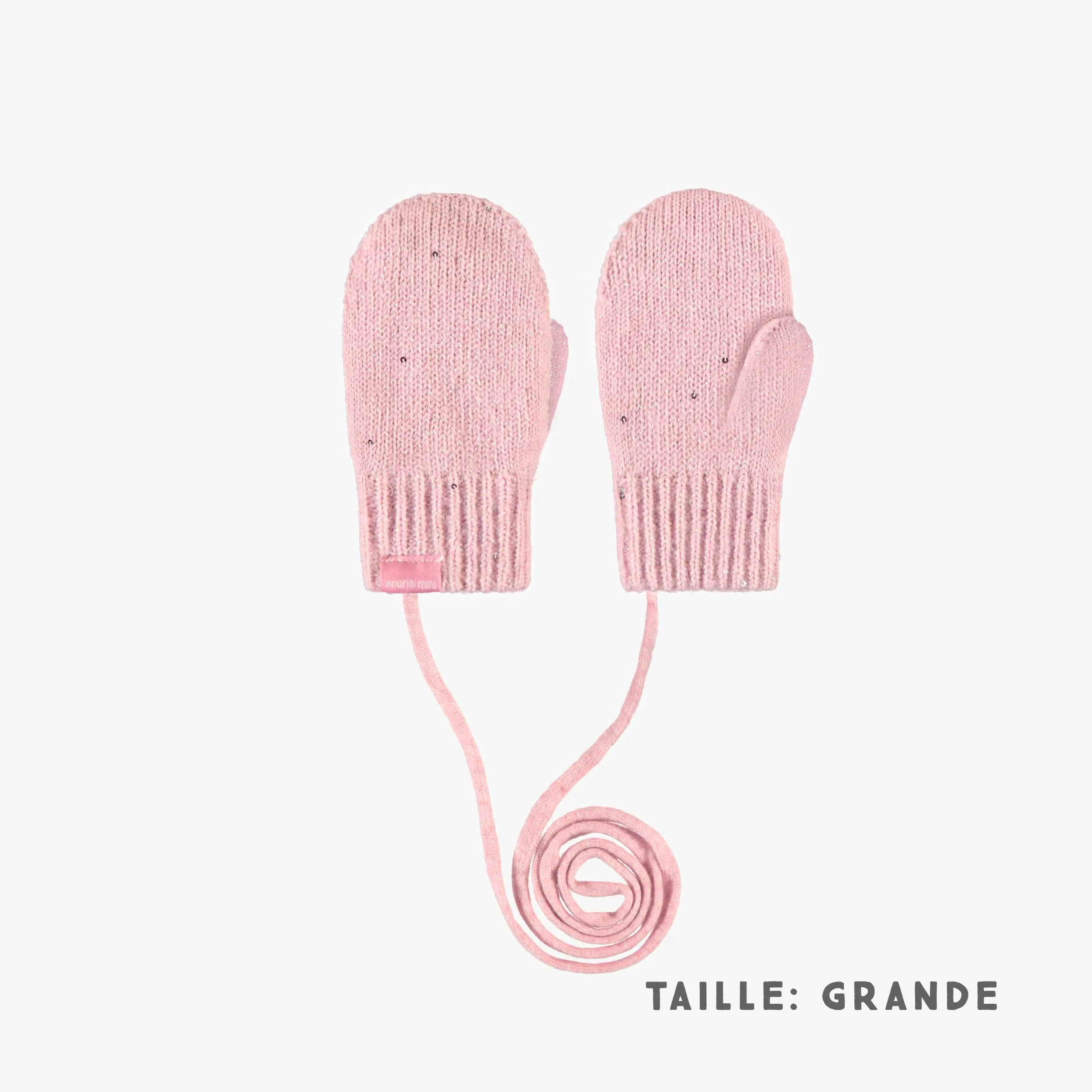 Mitaines roses avec cordon en tricot, bébé || Pink mittens with a cord in knit, baby