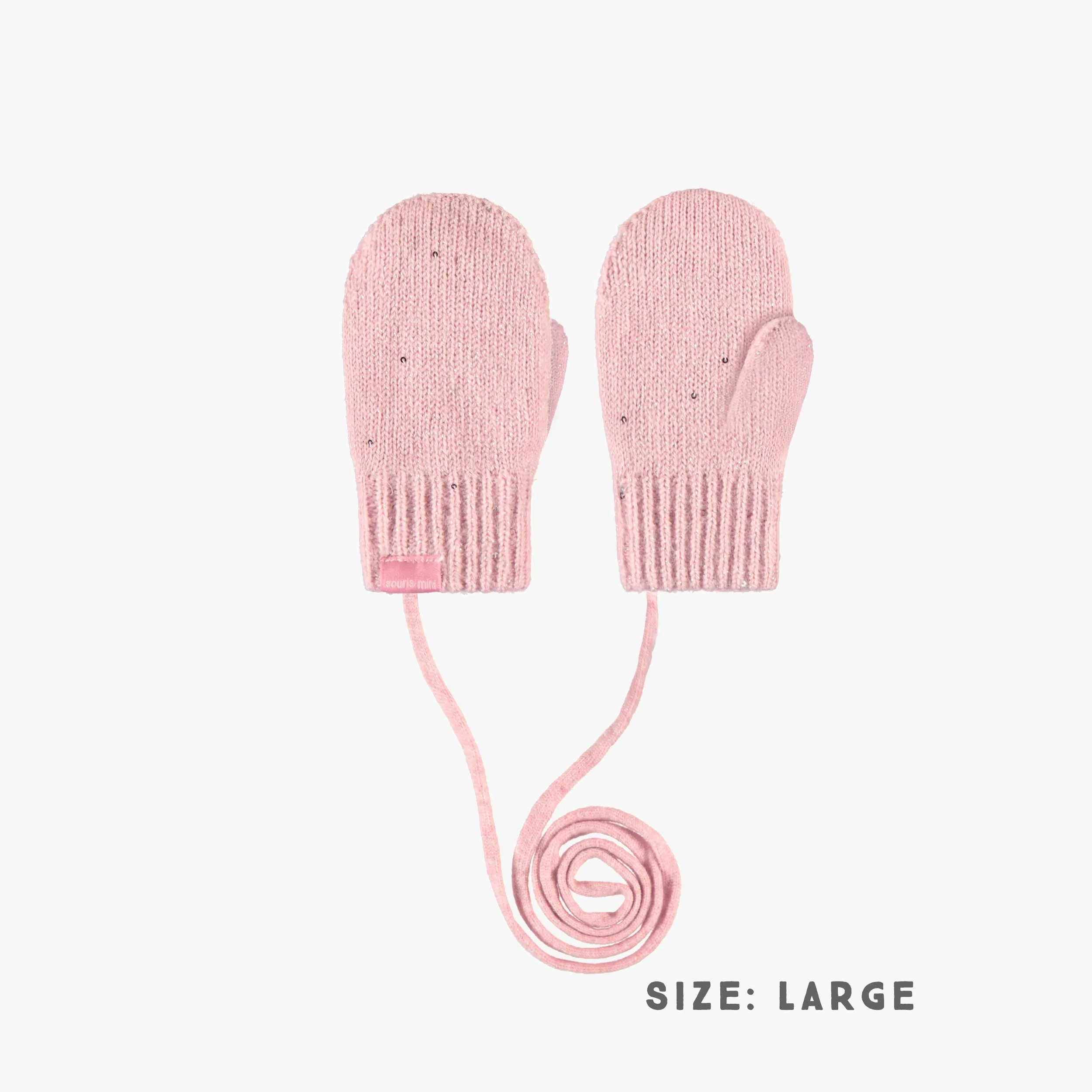 Mitaines roses avec cordon en tricot, bébé || Pink mittens with a cord in knit, baby