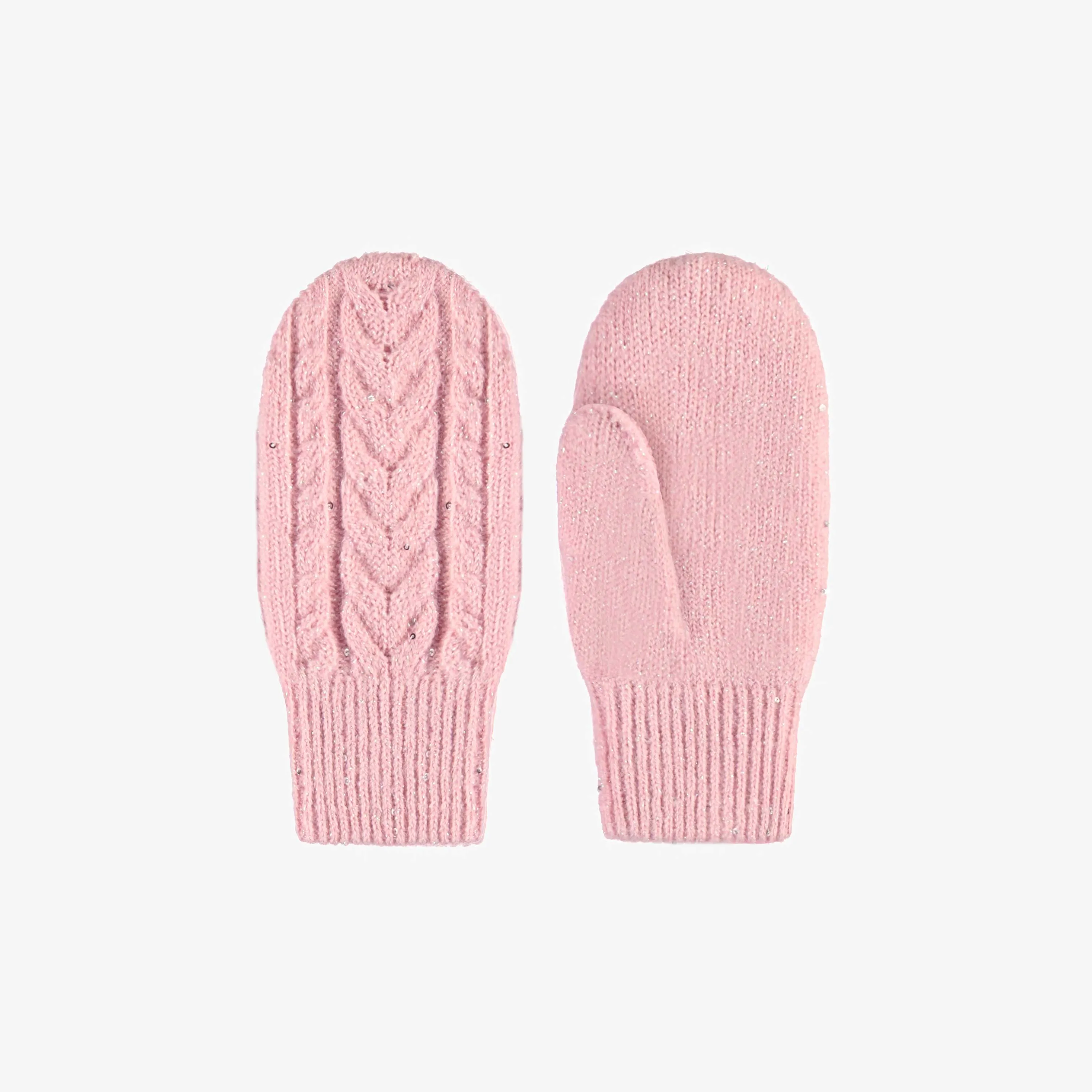 Mitaines roses en tricot, enfant || Pink mittens in knit, child