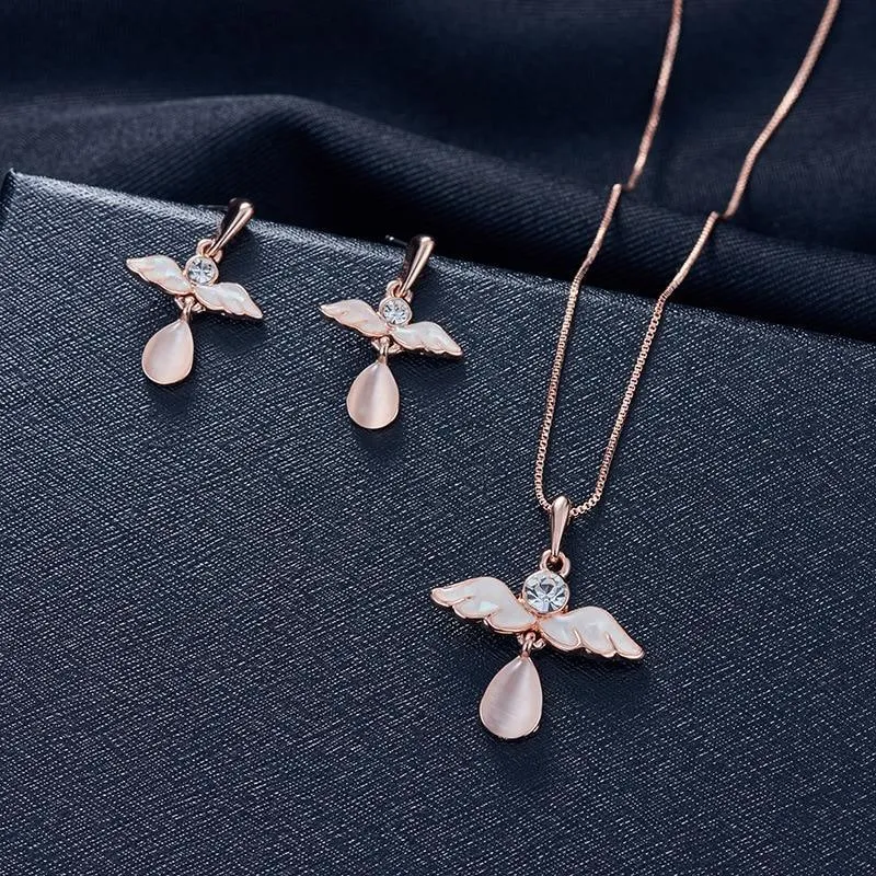 Modern Jewelry Sets For Women Elegant Water-Drop Rhinestone Elegant Pendant Luxury Necklace Hook Earrings Jewelry Set