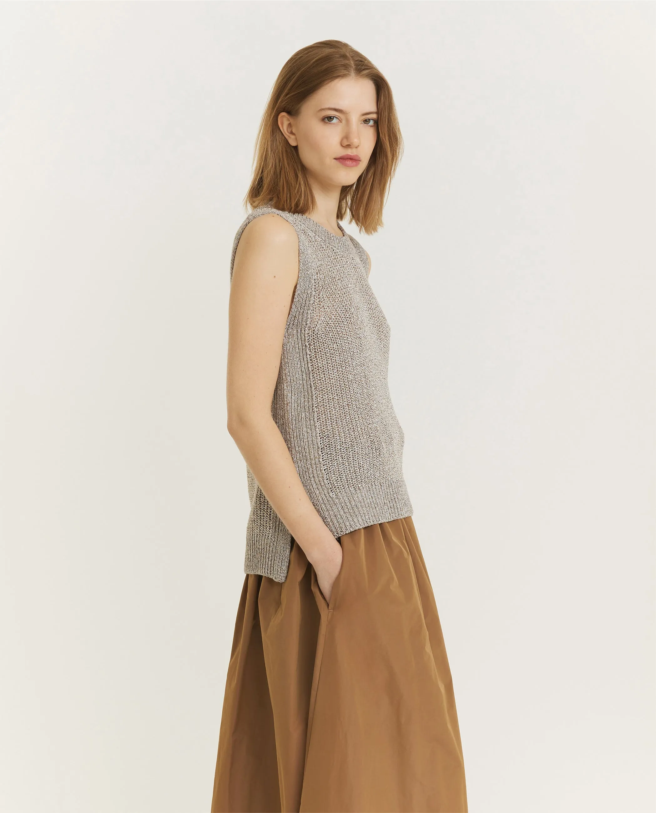 Mouwloze Glitter Top - Lichtgrijs