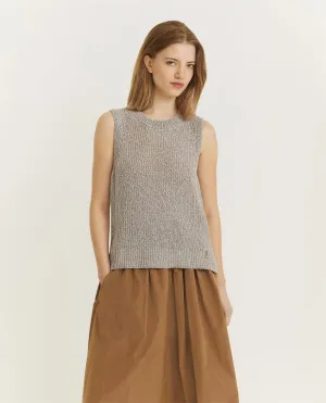 Mouwloze Glitter Top - Lichtgrijs