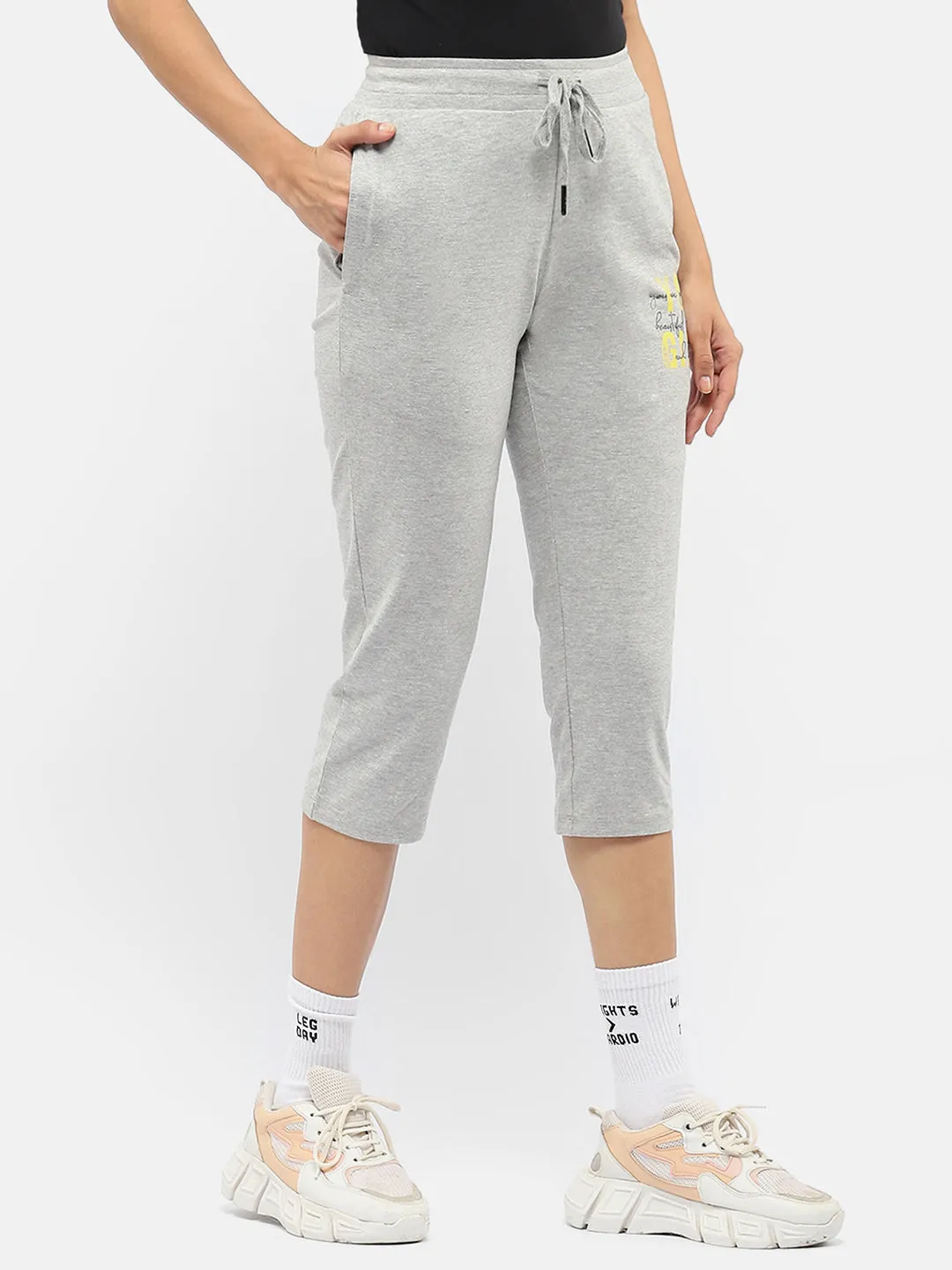 mSECRET Typography Grey Drawstring Waist Capri