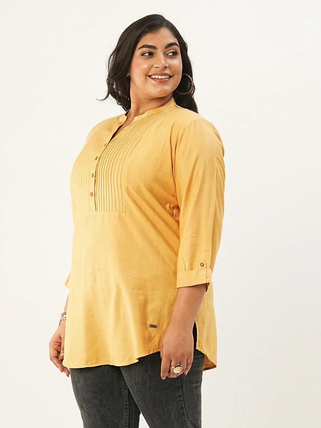 Mustard Comfort Fit Rayon Tunics for Women Online India Hip Length Straight - Zola