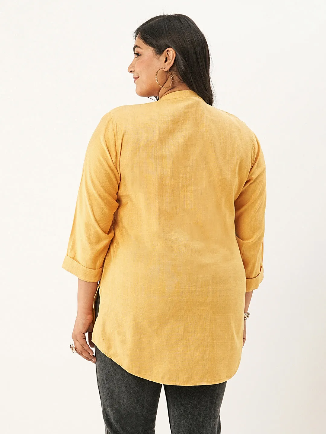 Mustard Comfort Fit Rayon Tunics for Women Online India Hip Length Straight - Zola