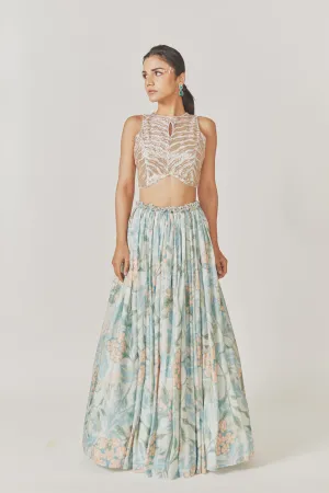 Nakshi   Kardana Embroidery Crop Top Gathered Muslin Silk Skirt
