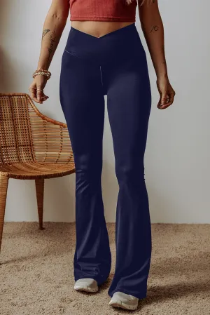 Navy Blue V Shape High Waist Flared Leggings