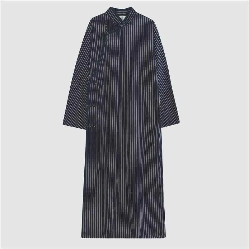 Neo Classic Pinstripe Cheongsam Navy Robe