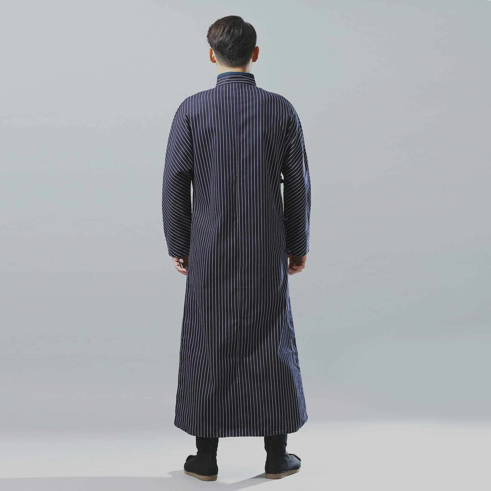 Neo Classic Pinstripe Cheongsam Navy Robe