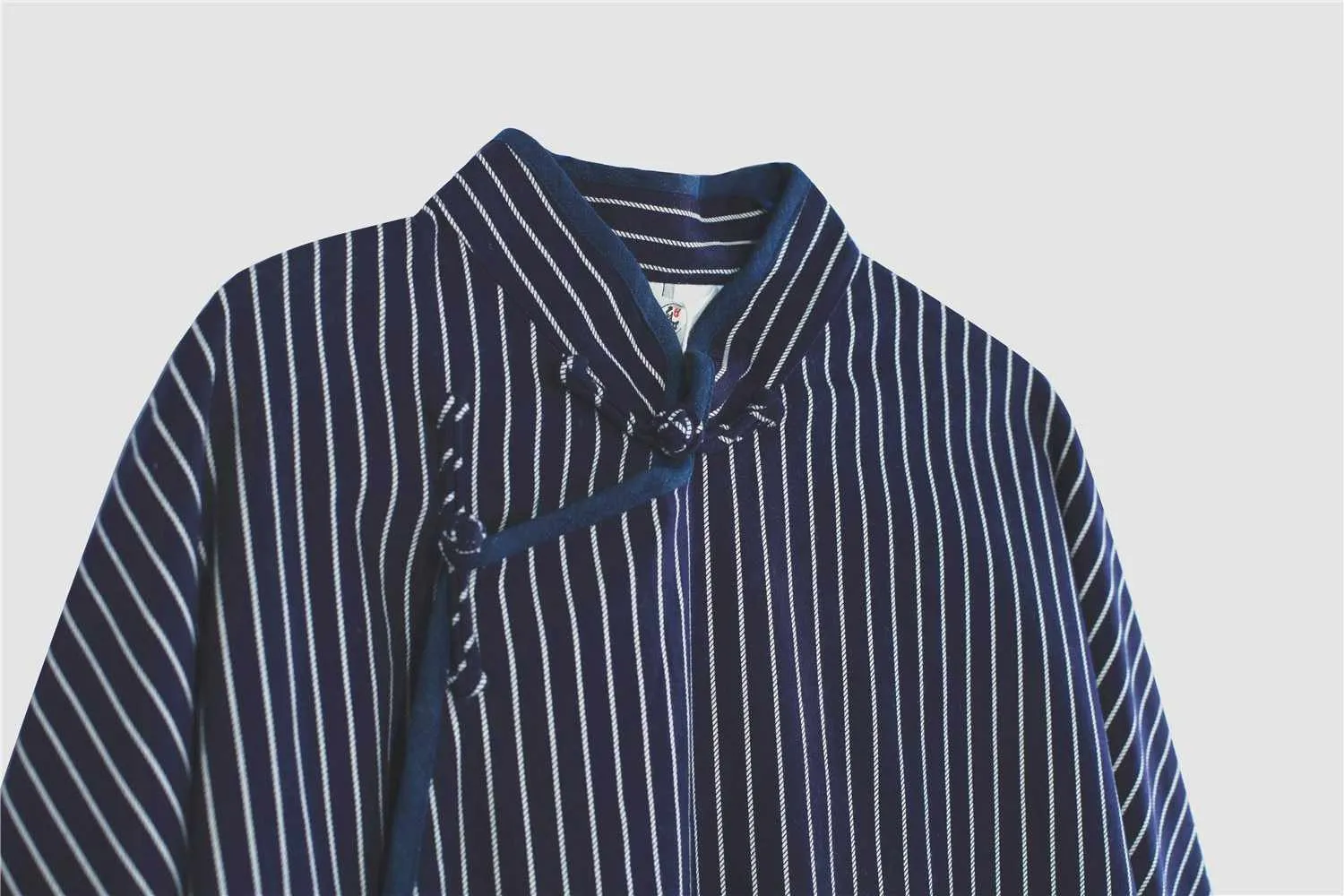 Neo Classic Pinstripe Cheongsam Navy Robe
