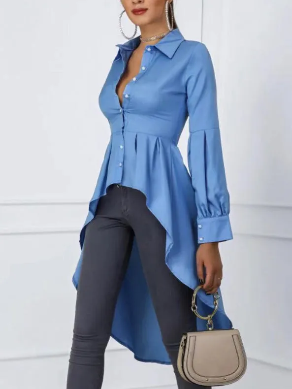 New Irregular Long-sleeved Single-breasted Slim Shirt