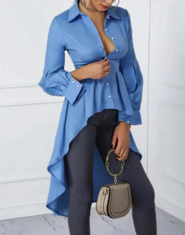 New Irregular Long-sleeved Single-breasted Slim Shirt