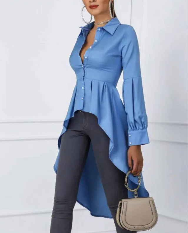New Irregular Long-sleeved Single-breasted Slim Shirt